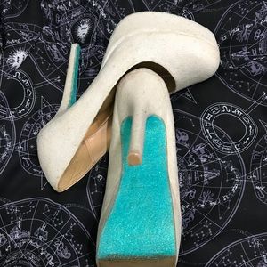 Custom white and mint (Tiffany blue) glitter heels